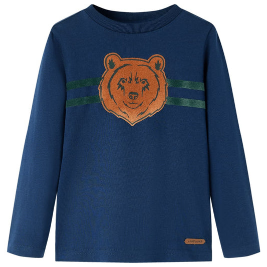 Kids' T-shirt with Long Sleeves Bear Print Navy Blue 128