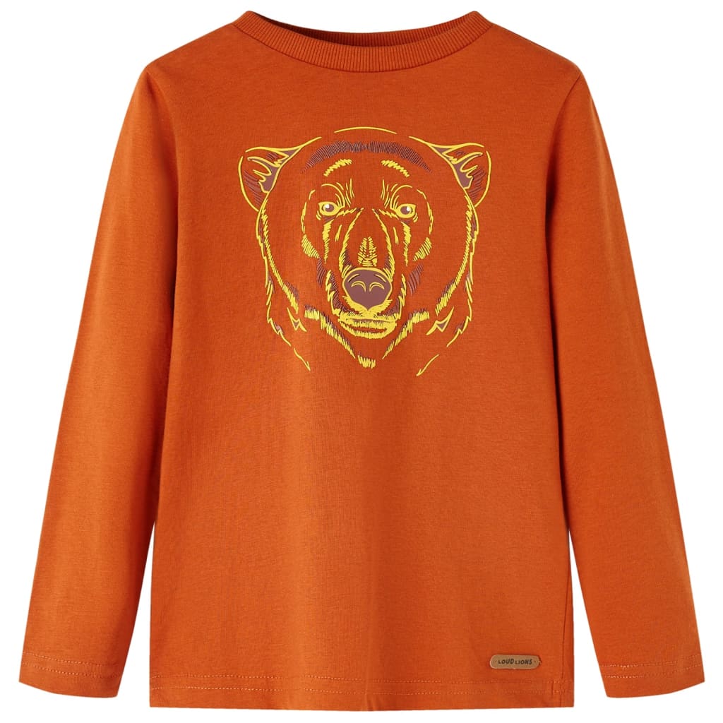 Kids' T-shirt with Long Sleeves Bear Print Light Rust 104