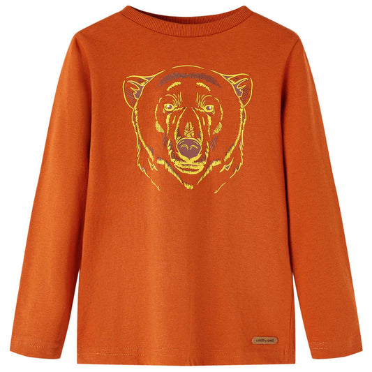 Kids' T-shirt with Long Sleeves Bear Print Light Rust 128