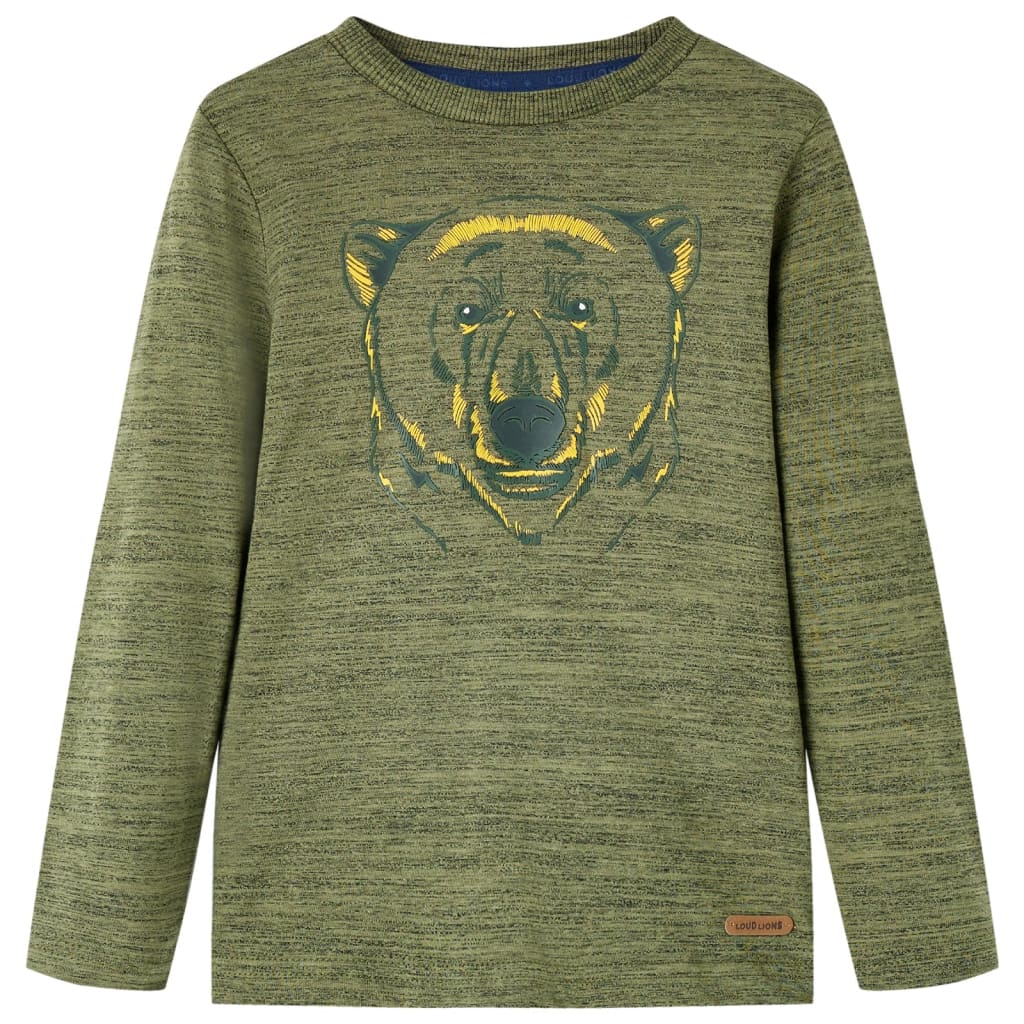 Kids' T-shirt with Long Sleeves Bear Print Khaki Melange 104
