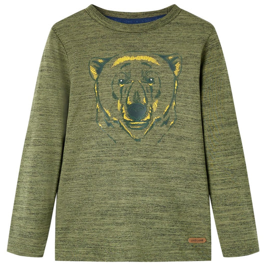 Kids' T-shirt with Long Sleeves Bear Print Khaki Melange 104