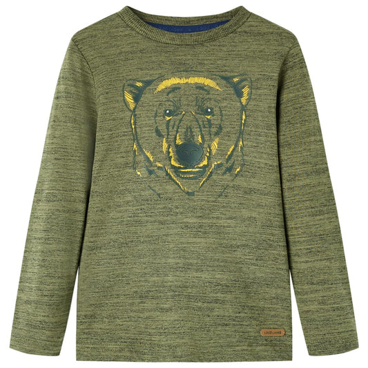 Kids' T-shirt with Long Sleeves Bear Print Khaki Melange 128