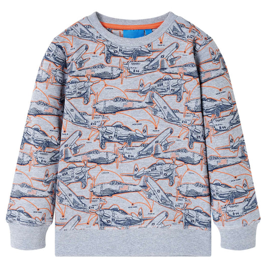 Kids' Sweatshirt with Aircraft Print Grey Melange 92