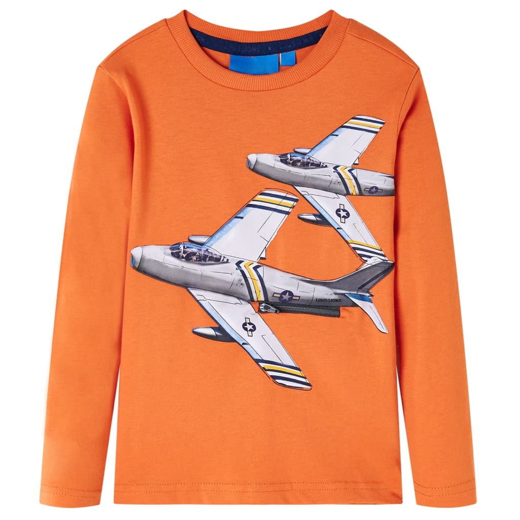 Kids' T-shirt with Long Sleeves Plane Print Dark Orange 116