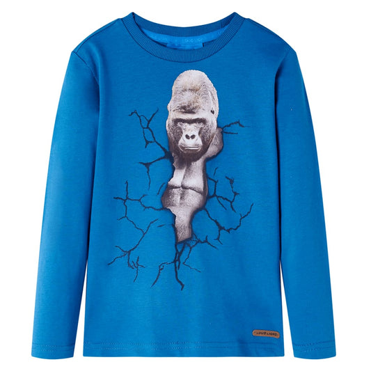 Kids' T-shirt with Long Sleeves Gorilla Print Petrol 92