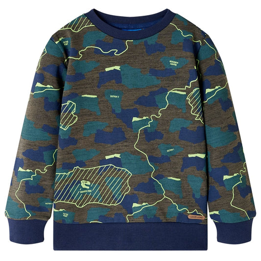 Kids' Sweatshirt with Plate Print Dark Khaki Melange 92