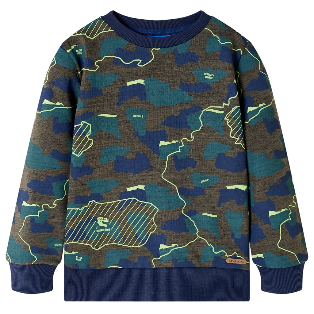Kids' Sweatshirt with Plate Print Dark Khaki Melange 140