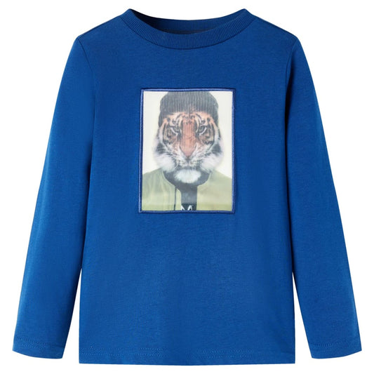 Kids' T-shirt with Long Sleeves Tiger Print Dark Blue 116