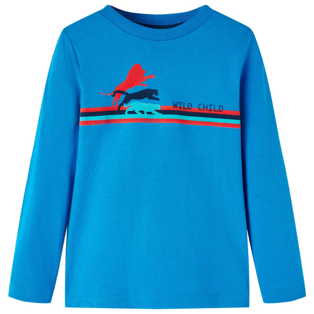 Kids' T-shirt with Long Sleeves Wild Animal Print Cobalt Blue 128