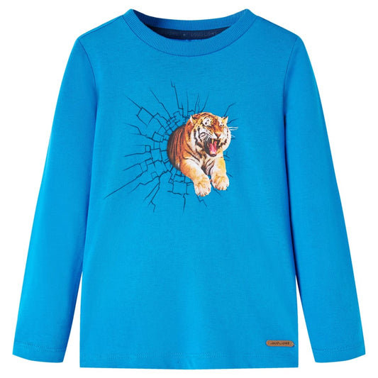 Kids' T-shirt with Long Sleeves Tiger Print Cobalt Blue 116