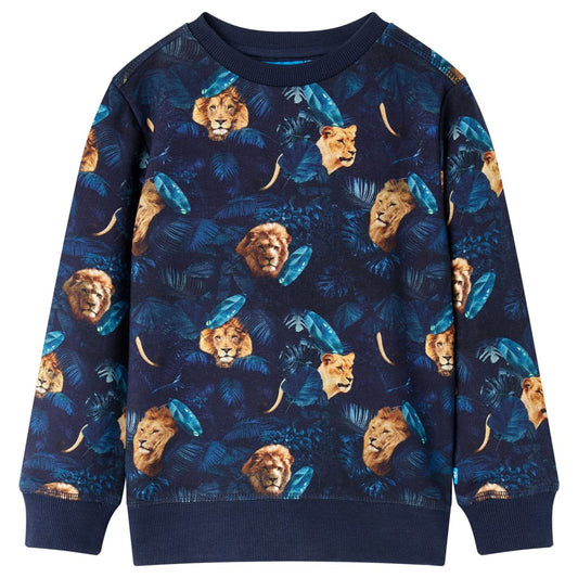Kids' Sweatshirt Lion and Plant Print Navy 116