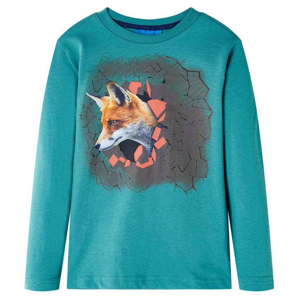 Kids' T-shirt with Long Sleeves Fox Print Dark Aqua 116