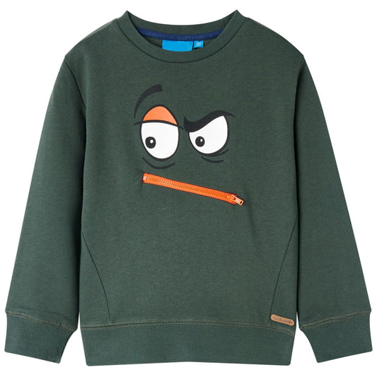 Kids' Sweatshirt Face Print Dark Green 128