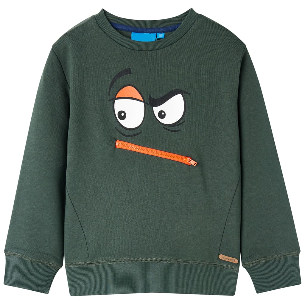 Kids' Sweatshirt Face Print Dark Green 140