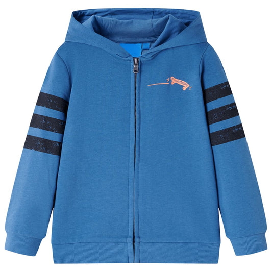 Kids' Hooded Sweatshirt with Zip Skateboard Print Blue 128
