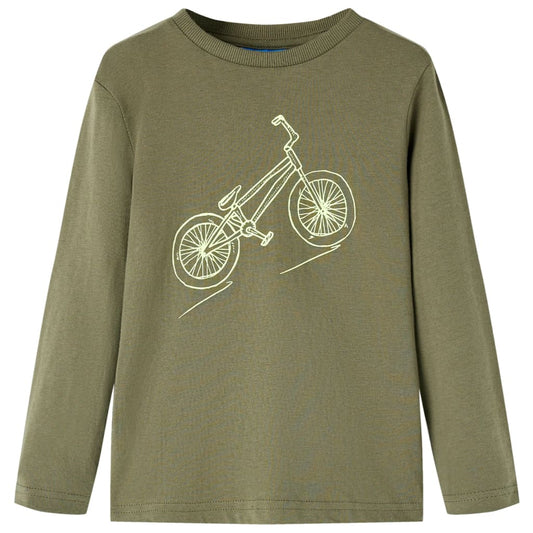 Kids' T-shirt with Long Sleeves Bike Print Khaki 104