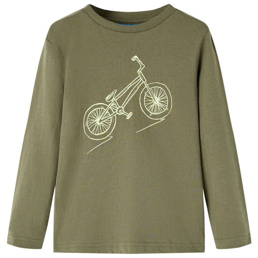 Kids' T-shirt with Long Sleeves Bike Print Khaki 128