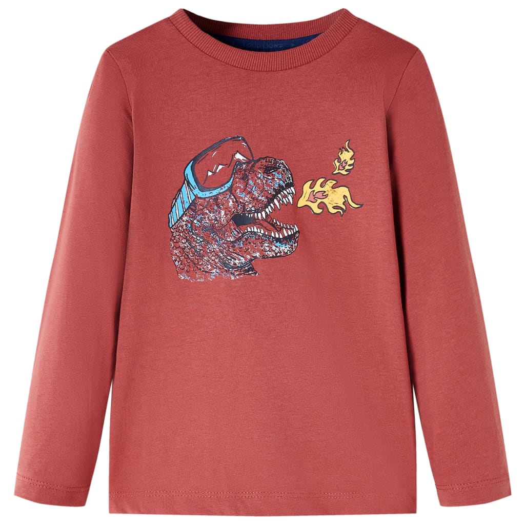 Kids' T-shirt with Long Sleeves Dinosaur Print Burnt Red 116