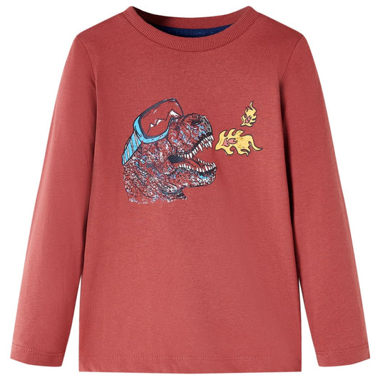 Kids' T-shirt with Long Sleeves Dinosaur Print Burnt Red 116
