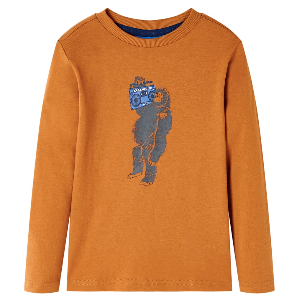 Kids' T-shirt with Long Sleeves Gorilla Print Dark Ochre 92