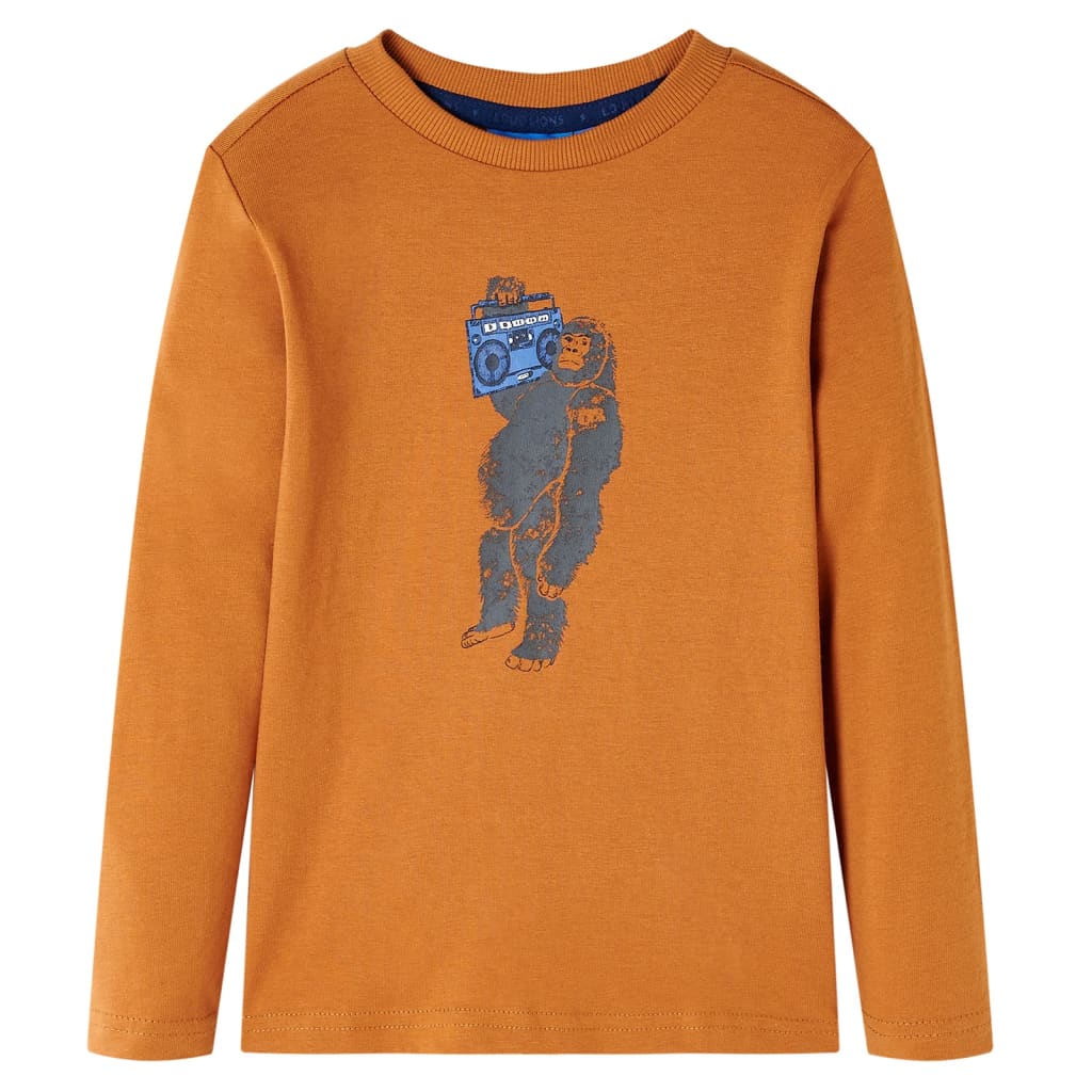 Kids' T-shirt with Long Sleeves Gorilla Print Dark Ochre 116