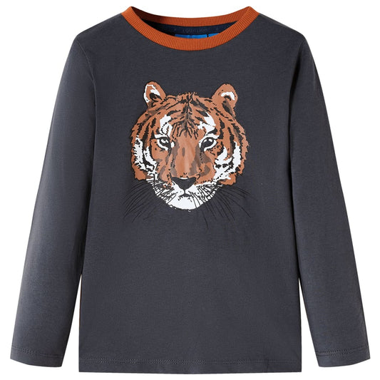Kids' T-shirt with Long Sleeves Tiger Print Anthracite 104