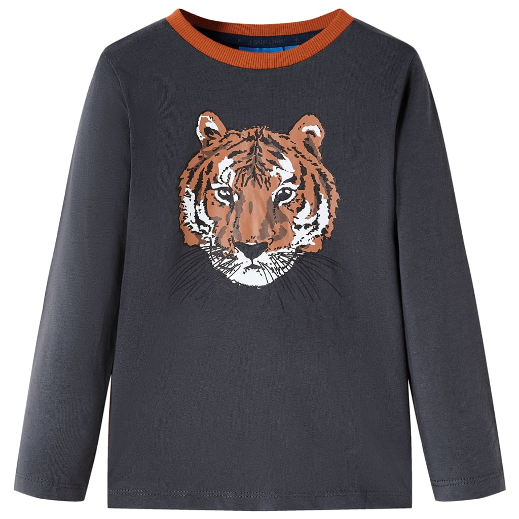 Kids' T-shirt with Long Sleeves Tiger Print Anthracite 128