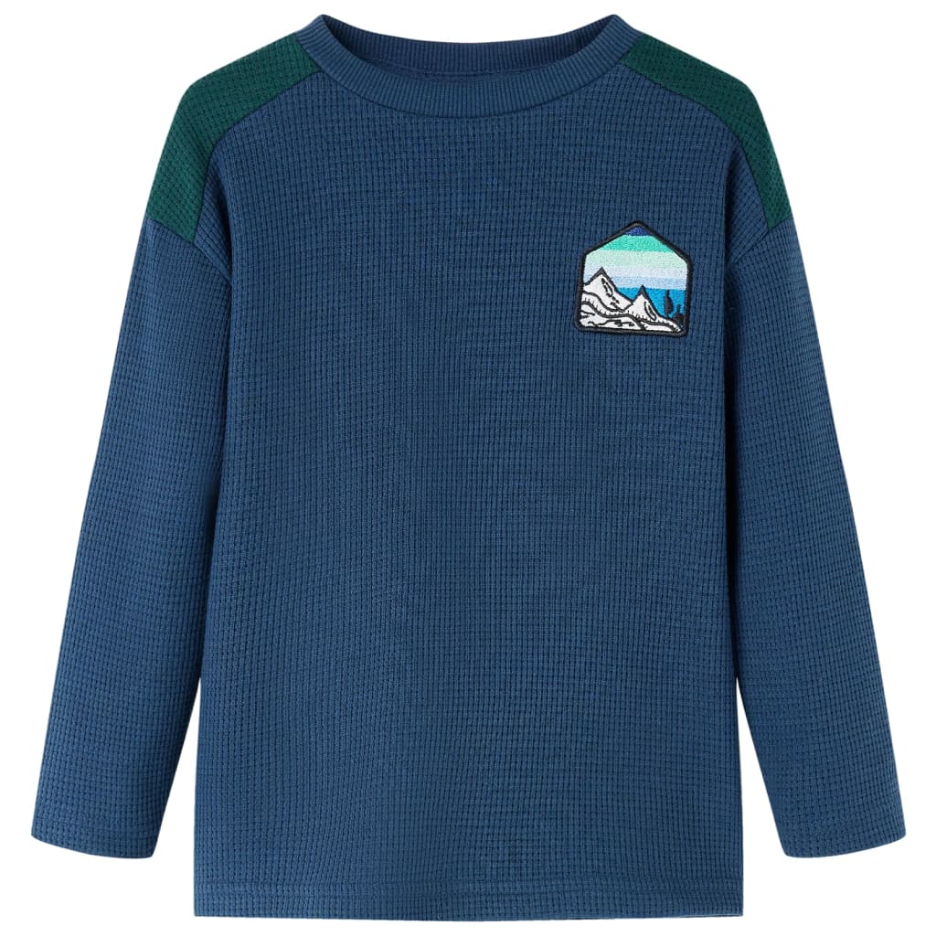 Kids' Sweatshirt Waffled Scenery Print Navy Blue 116