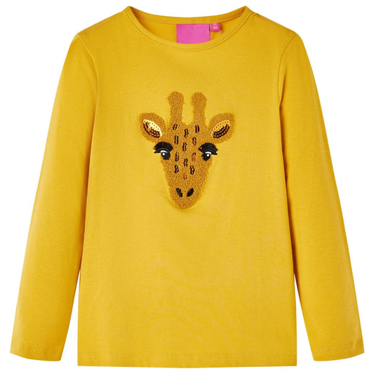 Kids' T-shirt with Long Sleeves Deer Design Dark Ochre 104