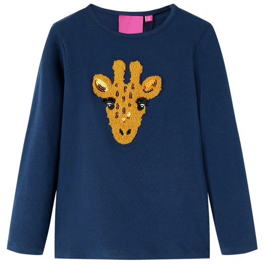 Kids' T-shirt with Long Sleeves Deer Design Navy Blue 92