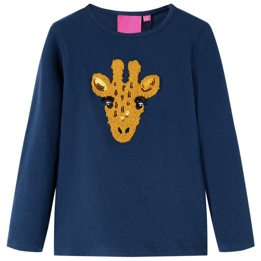 Kids' T-shirt with Long Sleeves Deer Design Navy Blue 128