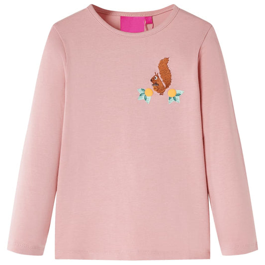 Kids' T-shirt with Long Sleeves Squirrel Design Light Pink 140