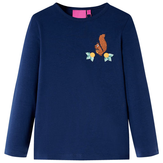 Kids' T-shirt with Long Sleeves Squirrel Design Navy Blue 104