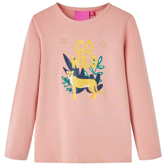 Kids' T-shirt with Long Sleeves Animal Print Light Pink 116