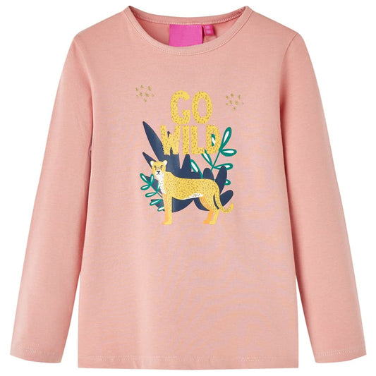 Kids' T-shirt with Long Sleeves Animal Print Light Pink 140