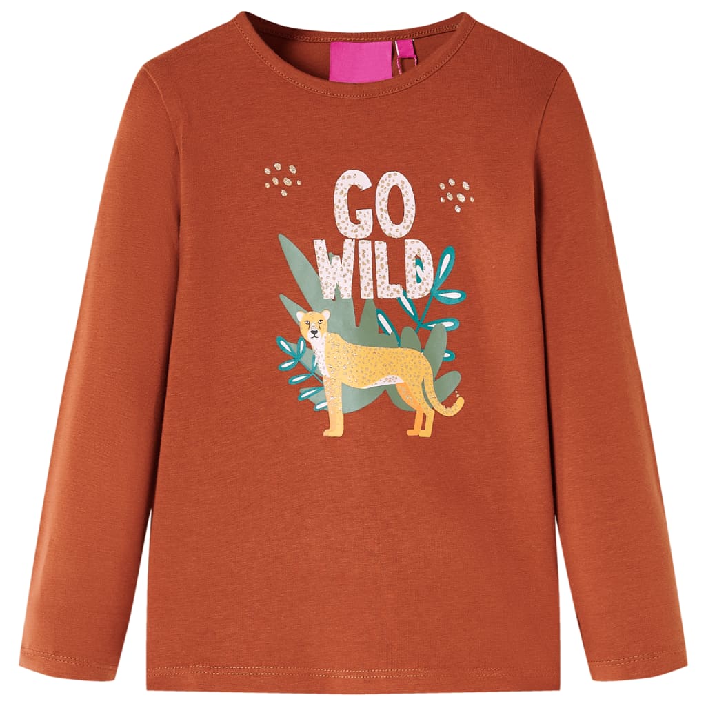Kids' T-shirt with Long Sleeves Animal Print Cognac 104