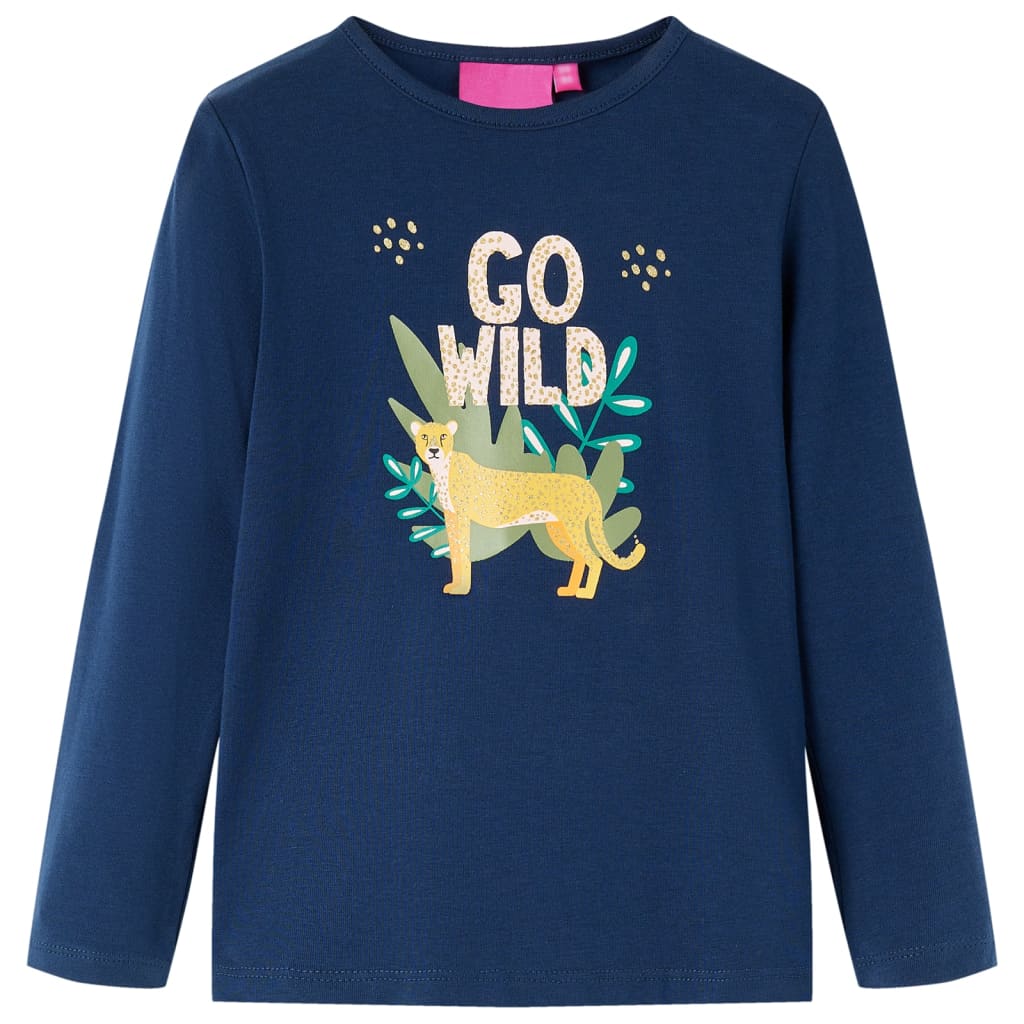 Kids' T-shirt with Long Sleeves Animal Print Navy Blue 104