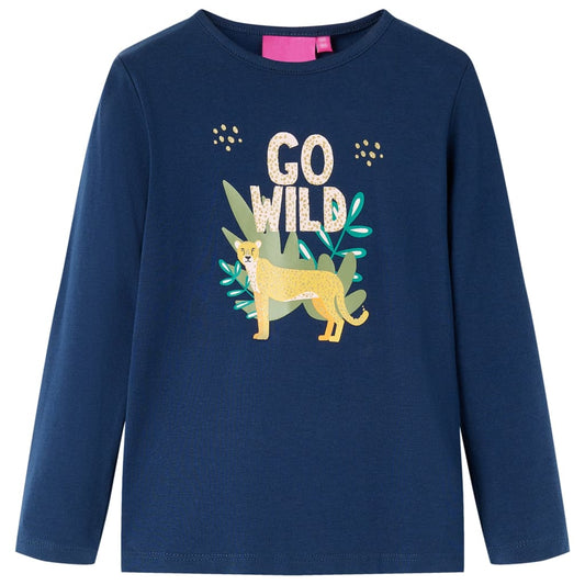 Kids' T-shirt with Long Sleeves Animal Print Navy Blue 104