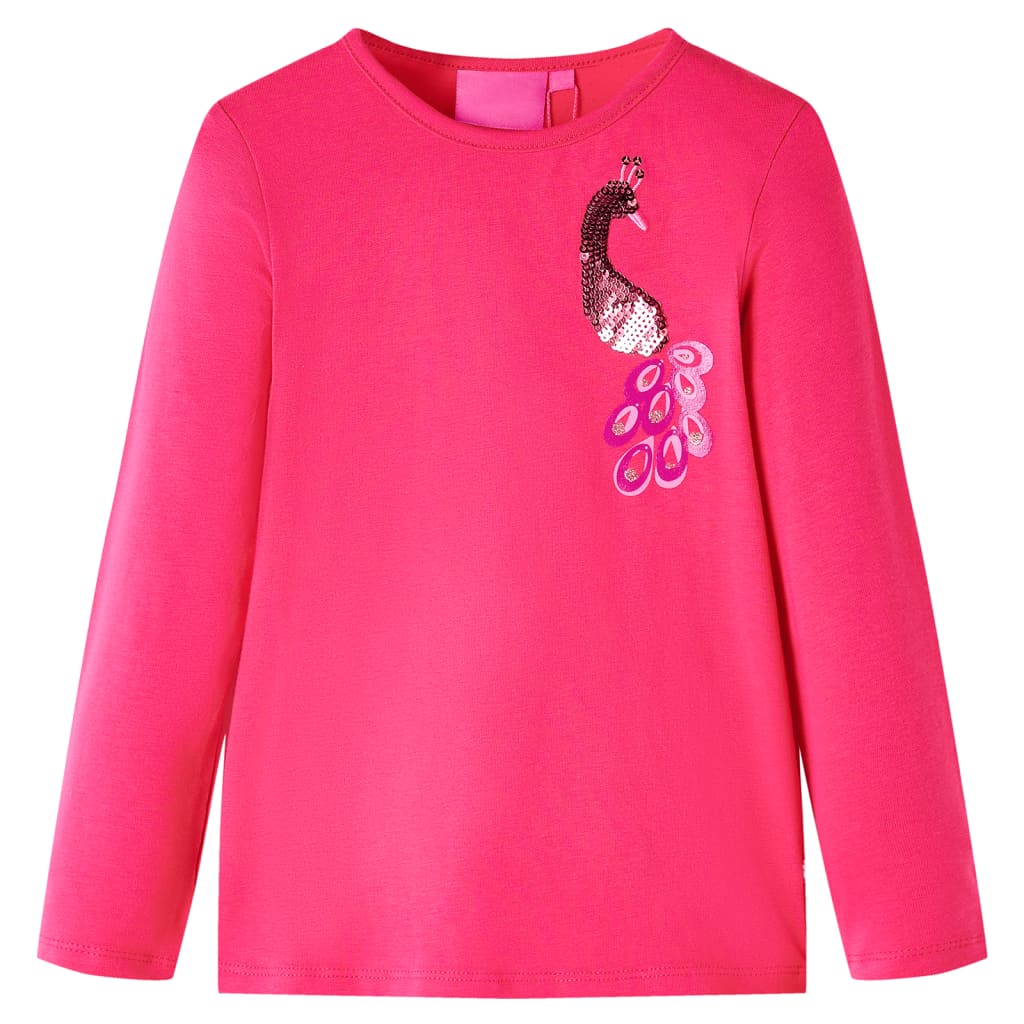 Kids' T-shirt with Long Sleeves Peacock Design Bright Pink 140
