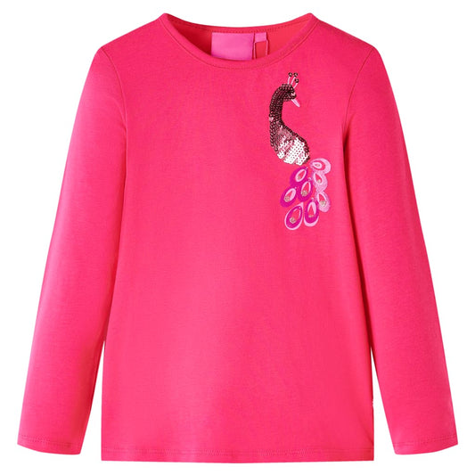 Kids' T-shirt with Long Sleeves Peacock Design Bright Pink 140