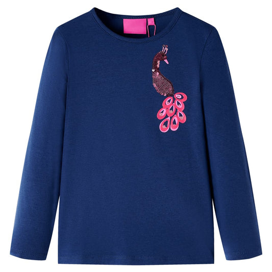 Kids' T-shirt with Long Sleeves Peacock Design Navy Blue 128