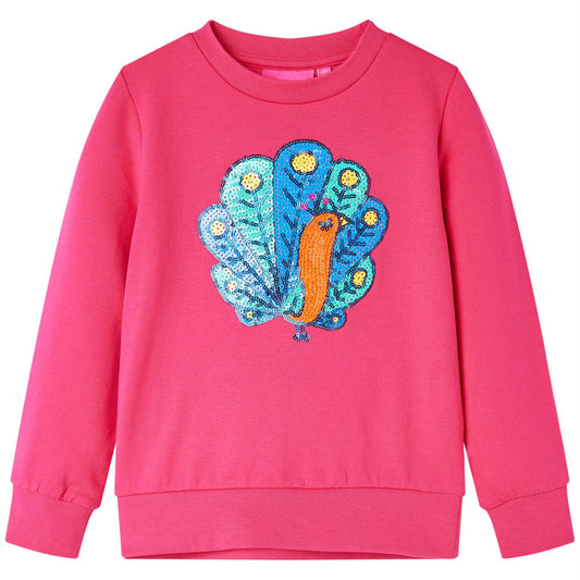 Kids' Sweatshirt with Sequin Peacock Design Bright Pink 104