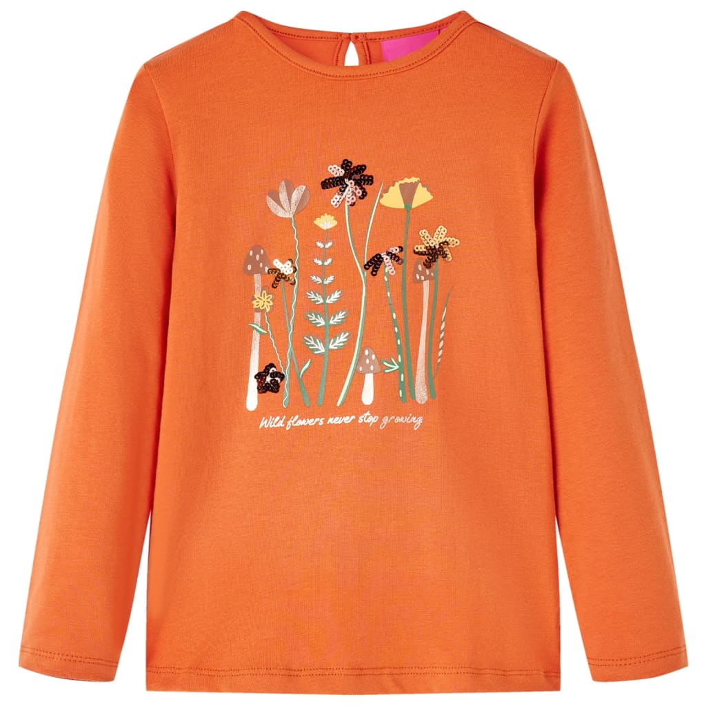 Kids' T-shirt with Long Sleeves Flowers Print Burnt Orange 104