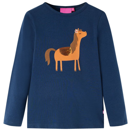 Kids' T-shirt with Long Sleeves Pony Print Navy Blue 104