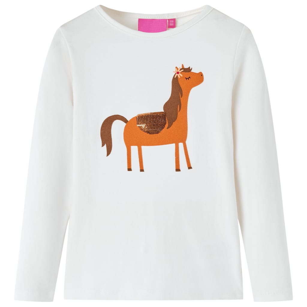 Kids' T-shirt with Long Sleeves Pony Print Ecru 92
