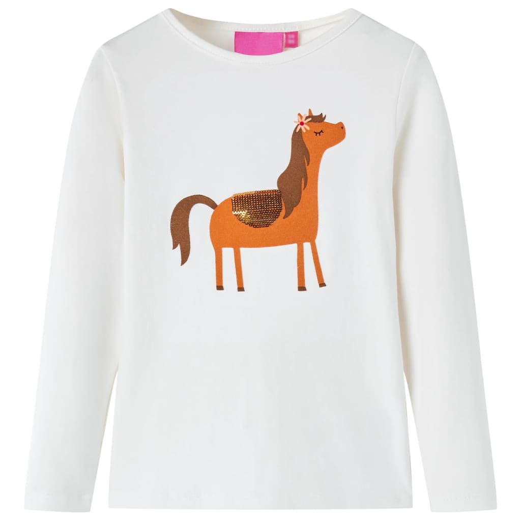 Kids' T-shirt with Long Sleeves Pony Print Ecru 116