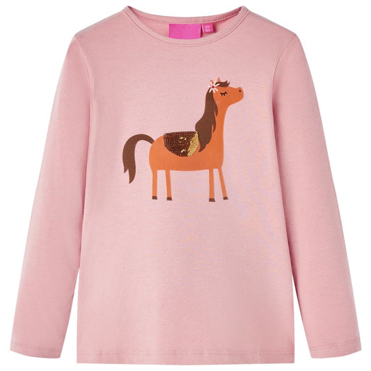 Kids' T-shirt with Long Sleeves Pony Print Light Pink 92