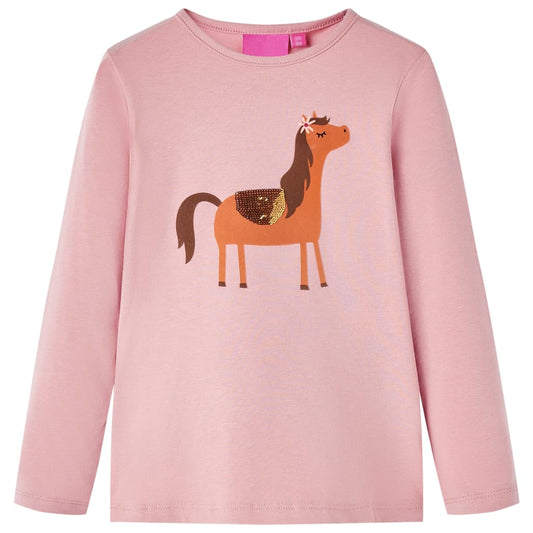 Kids' T-shirt with Long Sleeves Pony Print Light Pink 128