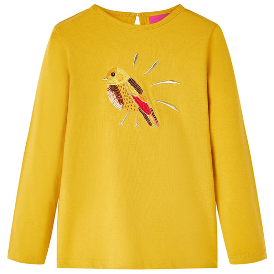 Kids' T-shirt with Long Sleeves Bird Design Dark Ochre 92