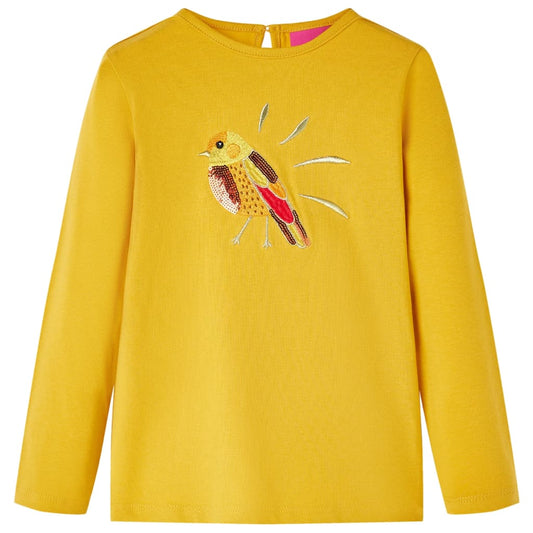Kids' T-shirt with Long Sleeves Bird Design Dark Ochre 116